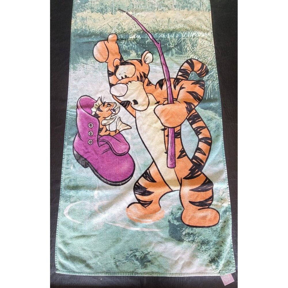 Disney Tigger Beach Towel Kids Green Vintage‎ Fishing 30x54 Cotton